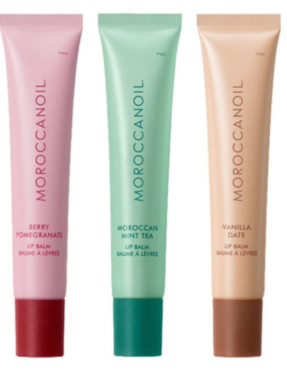 Moroccanoil Lip Balm Trio – Berry Pomegranate, Mint Tea & Vanilla Date – New